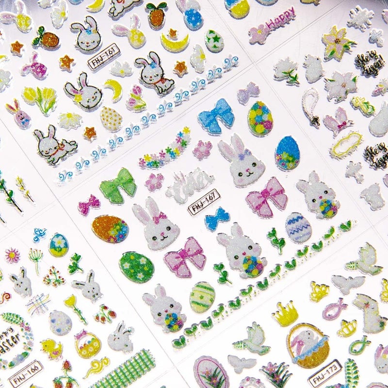 SPLOCUDU Easter Nail Stickers Cute Bunny Nail Decals 3D Self-Adhesive Easter Egg Nails Art Stickers Rabbit Flower Nail Design Kawaii Nails Supplies for Women Decoration 30 Sheets - Image 3